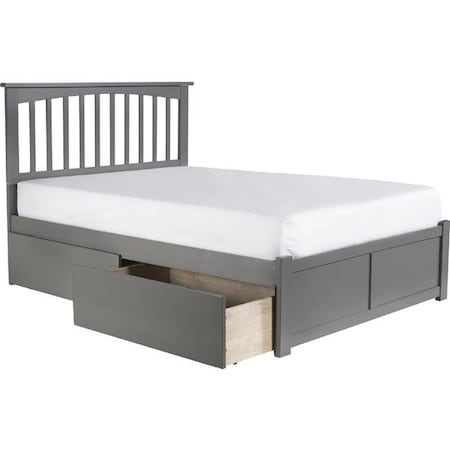 Atlantic Furniture Atlantic Furniture AR8732119 Mission Full Platform Bed with Flat Panel Foot Board & 2 Urban Bed Drawers - Grey AR8732119